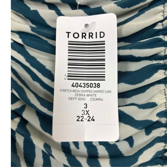 NWT Torrid Blue Zebra Stretch Mesh Cropped Shirred Cami Square Neck Top size 3x - Picture 3 of 10